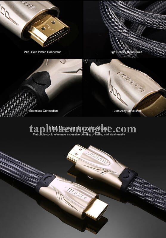 Ugreen 10254 5M màu Đen Cáp tín hiệu HDMI vỏ bọc lưới cao cấp cáp dẹt HD102 30010254